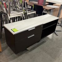 USED LOW CREDENZA W WIDE DRAWERS/OPEN SHELF QTY:1